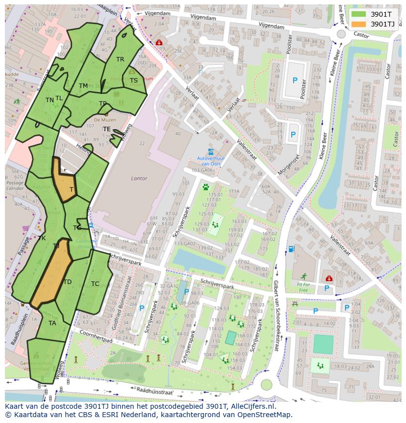 Afbeelding van het postcodegebied 3901 TJ op de kaart.
