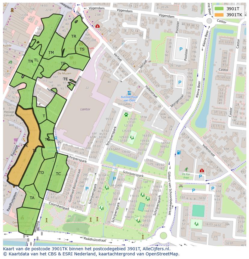 Afbeelding van het postcodegebied 3901 TK op de kaart.