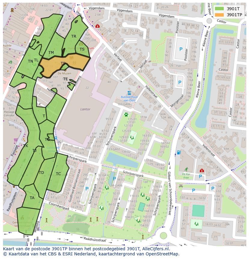 Afbeelding van het postcodegebied 3901 TP op de kaart.