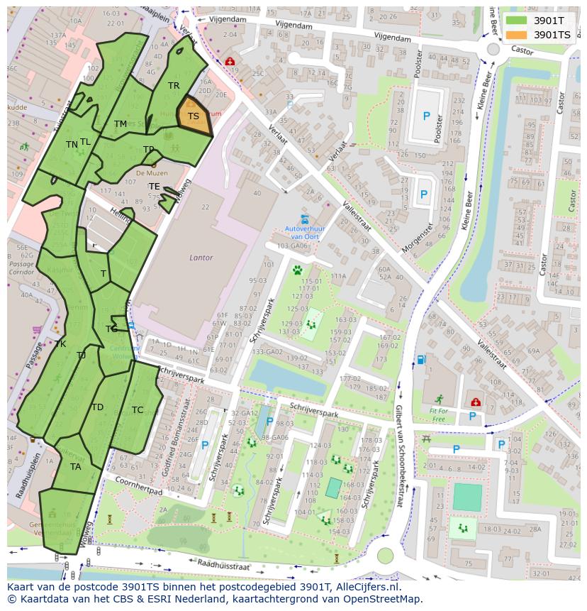 Afbeelding van het postcodegebied 3901 TS op de kaart.