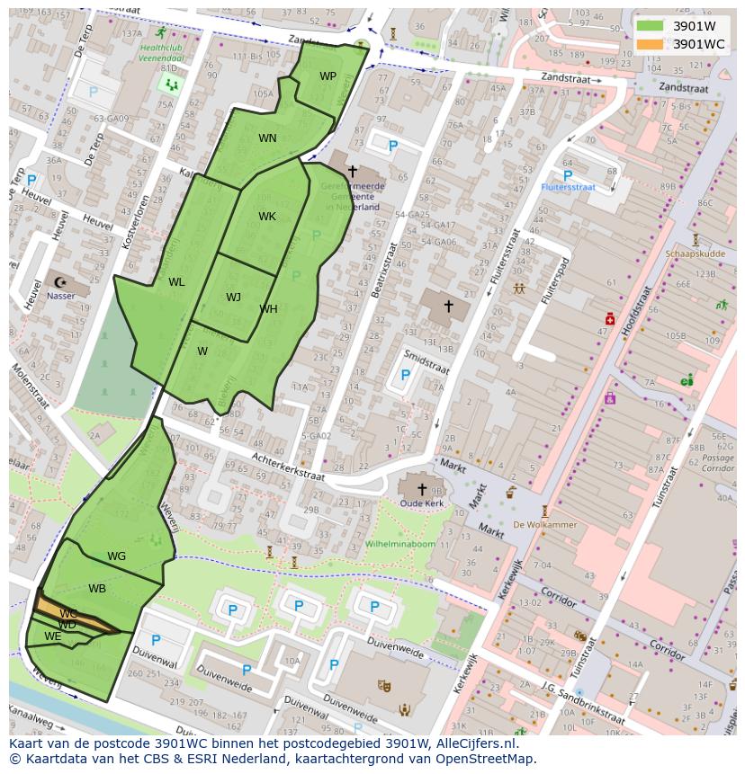Afbeelding van het postcodegebied 3901 WC op de kaart.