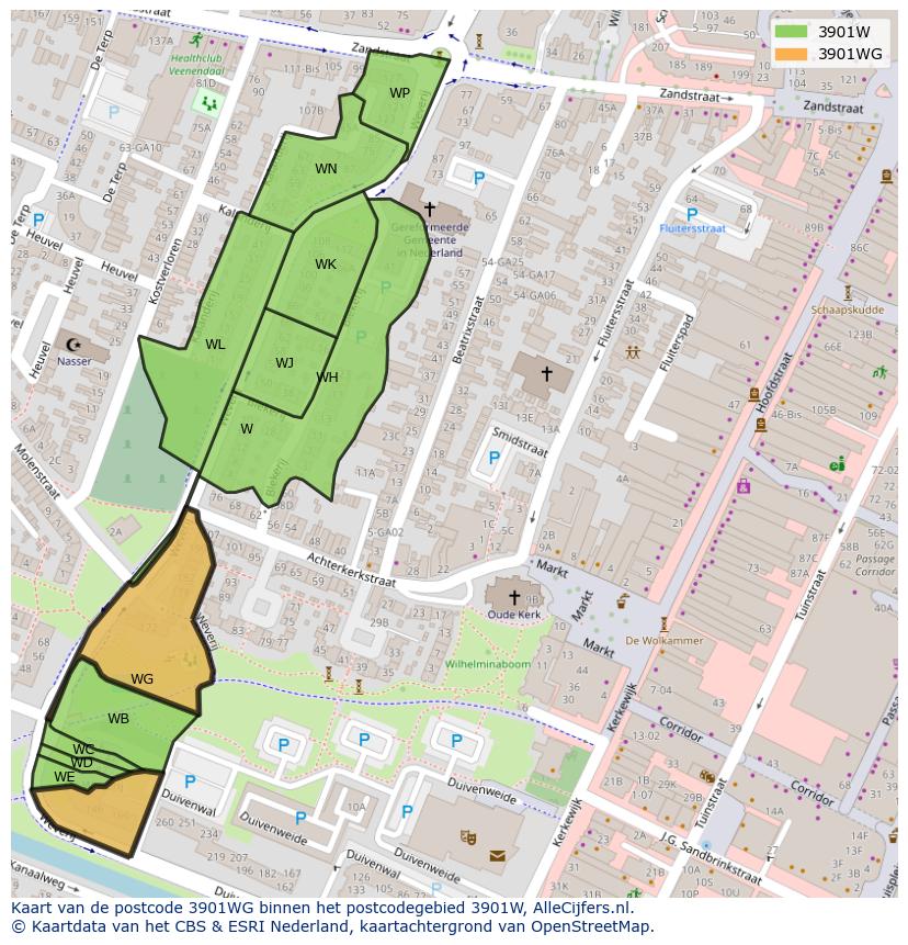 Afbeelding van het postcodegebied 3901 WG op de kaart.