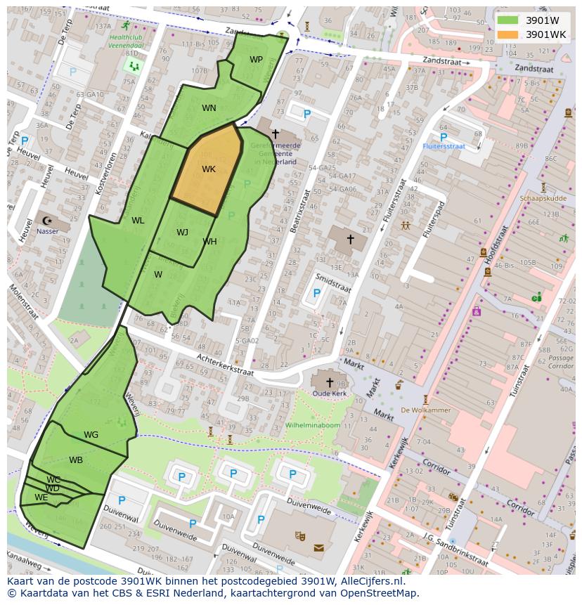Afbeelding van het postcodegebied 3901 WK op de kaart.