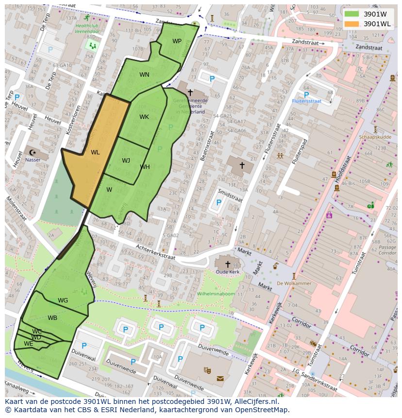 Afbeelding van het postcodegebied 3901 WL op de kaart.