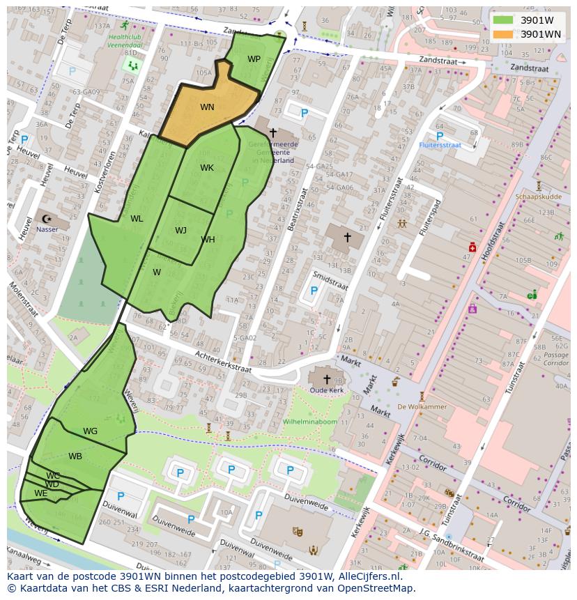Afbeelding van het postcodegebied 3901 WN op de kaart.