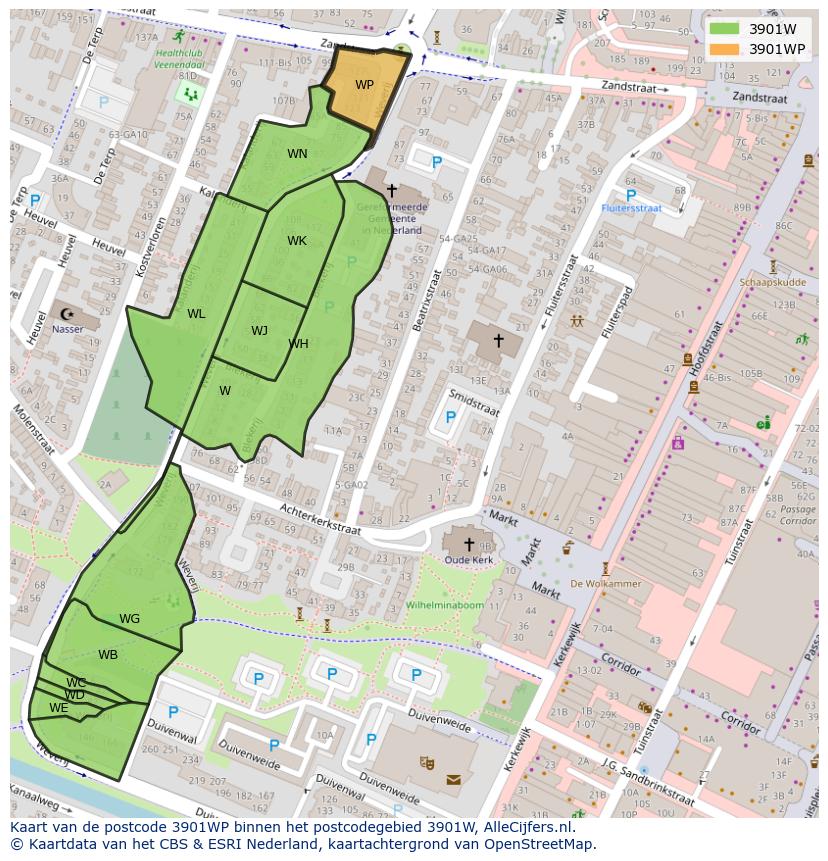 Afbeelding van het postcodegebied 3901 WP op de kaart.