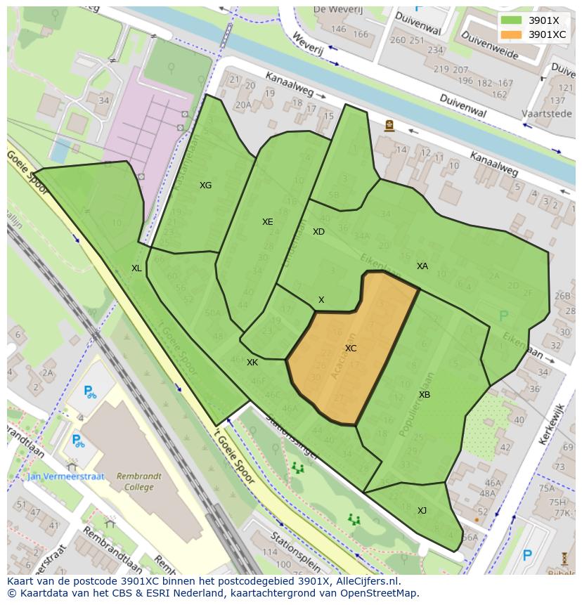 Afbeelding van het postcodegebied 3901 XC op de kaart.