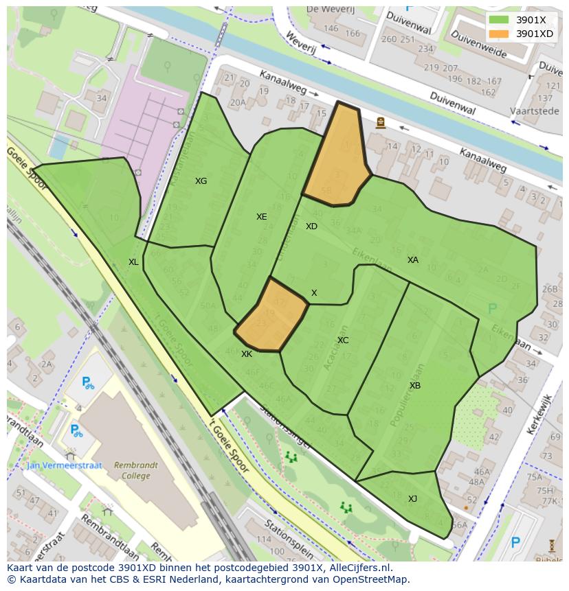 Afbeelding van het postcodegebied 3901 XD op de kaart.