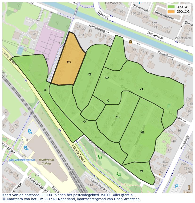 Afbeelding van het postcodegebied 3901 XG op de kaart.