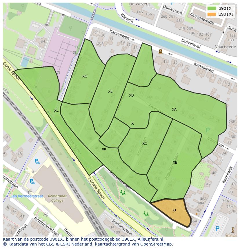 Afbeelding van het postcodegebied 3901 XJ op de kaart.