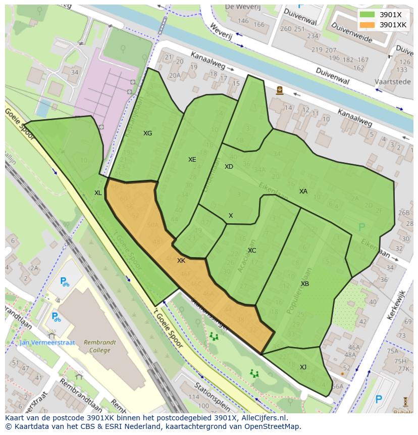 Afbeelding van het postcodegebied 3901 XK op de kaart.
