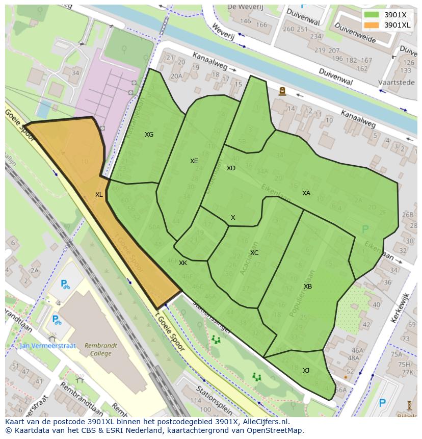 Afbeelding van het postcodegebied 3901 XL op de kaart.