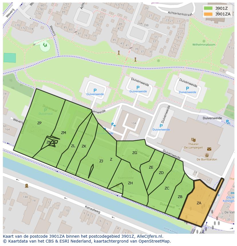 Afbeelding van het postcodegebied 3901 ZA op de kaart.