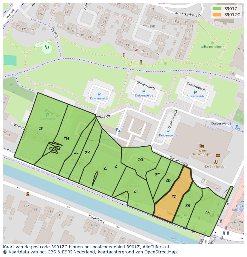 Afbeelding van het postcodegebied 3901 ZC op de kaart.