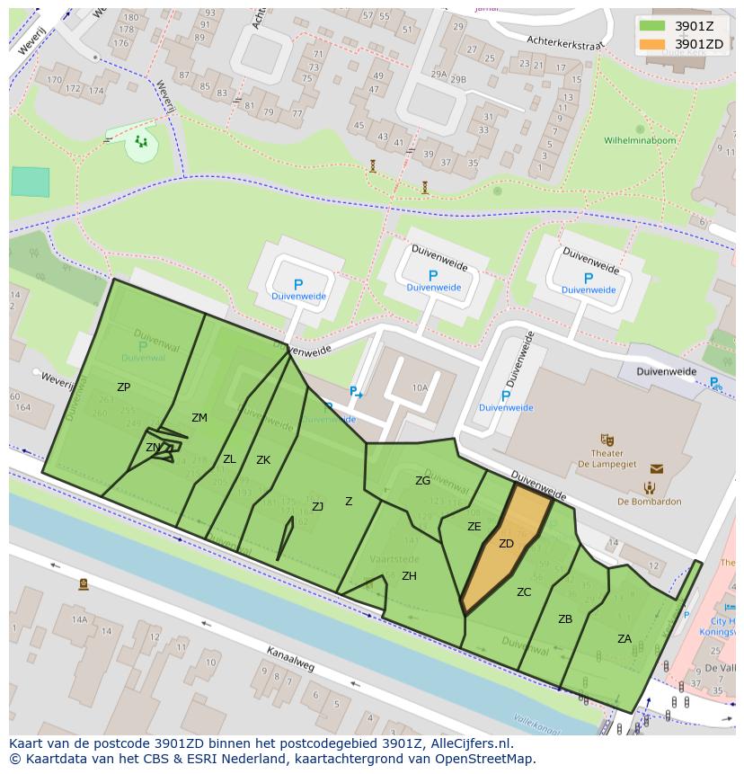 Afbeelding van het postcodegebied 3901 ZD op de kaart.