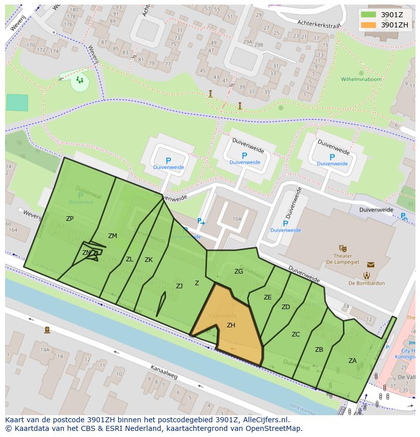 Afbeelding van het postcodegebied 3901 ZH op de kaart.