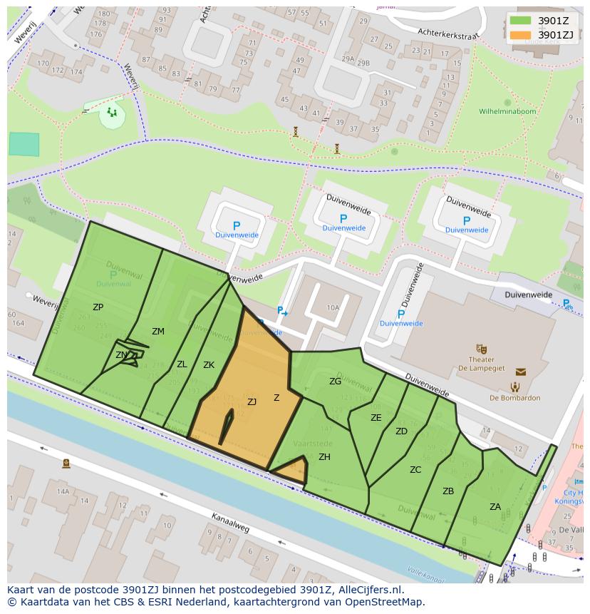 Afbeelding van het postcodegebied 3901 ZJ op de kaart.