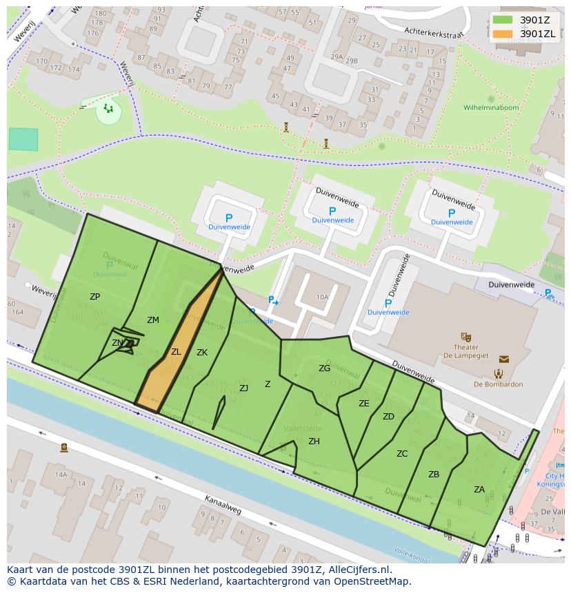 Afbeelding van het postcodegebied 3901 ZL op de kaart.