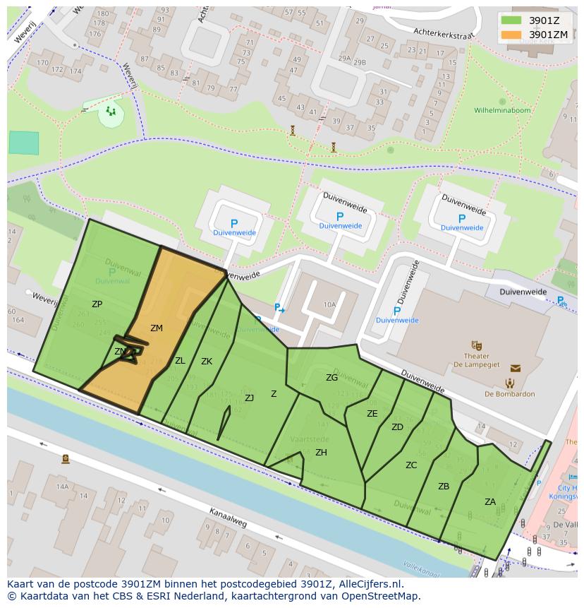 Afbeelding van het postcodegebied 3901 ZM op de kaart.