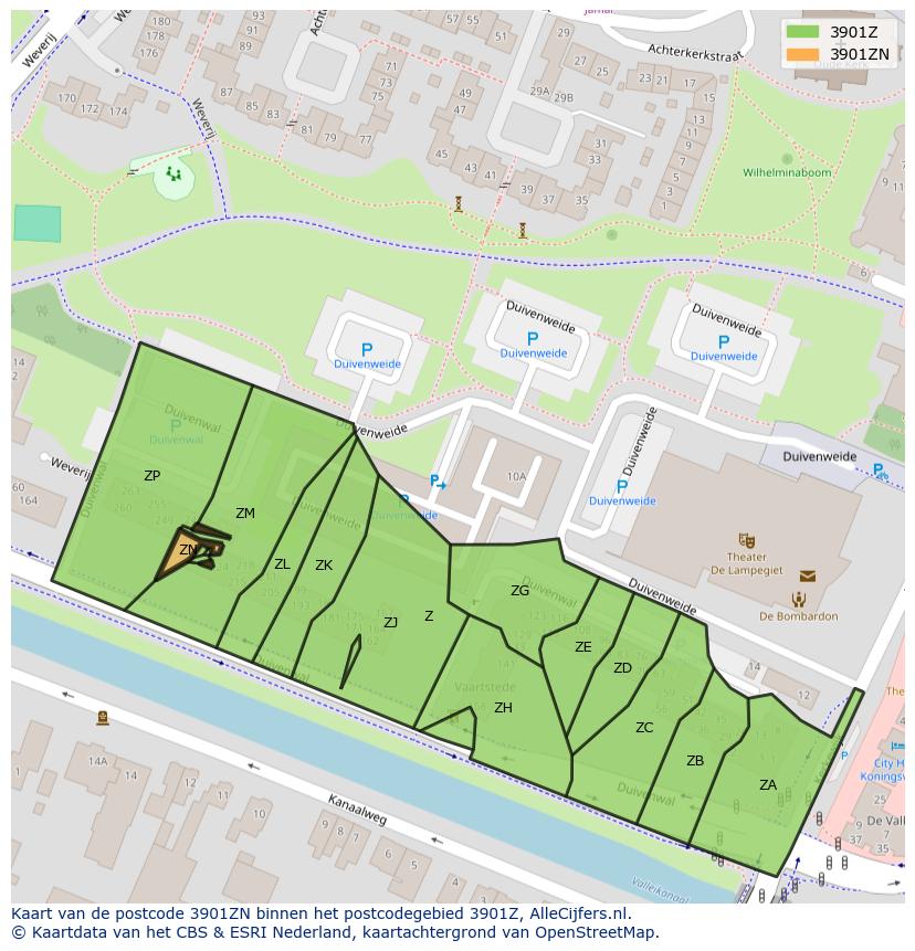 Afbeelding van het postcodegebied 3901 ZN op de kaart.