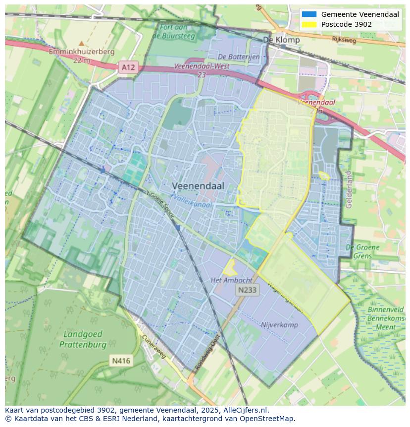 Afbeelding van het postcodegebied 3902 op de kaart.
