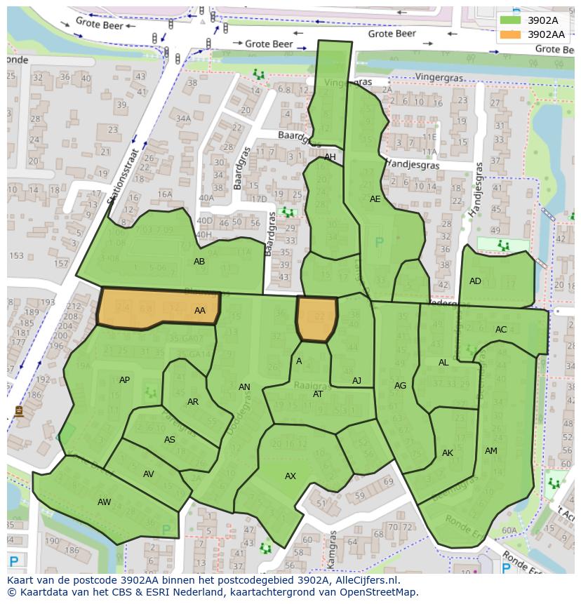 Afbeelding van het postcodegebied 3902 AA op de kaart.