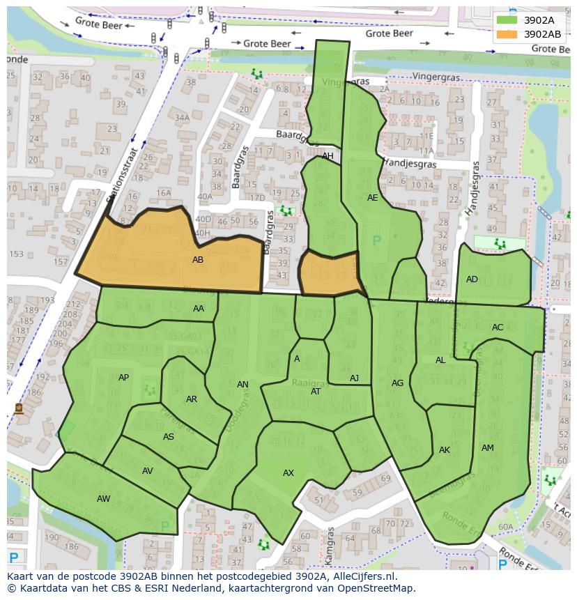 Afbeelding van het postcodegebied 3902 AB op de kaart.