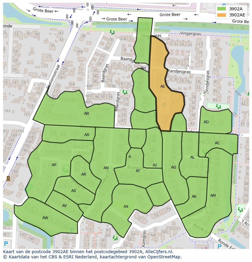 Afbeelding van het postcodegebied 3902 AE op de kaart.