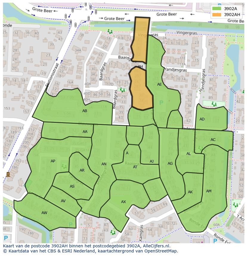Afbeelding van het postcodegebied 3902 AH op de kaart.