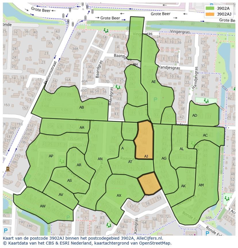 Afbeelding van het postcodegebied 3902 AJ op de kaart.