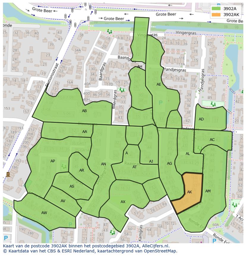 Afbeelding van het postcodegebied 3902 AK op de kaart.