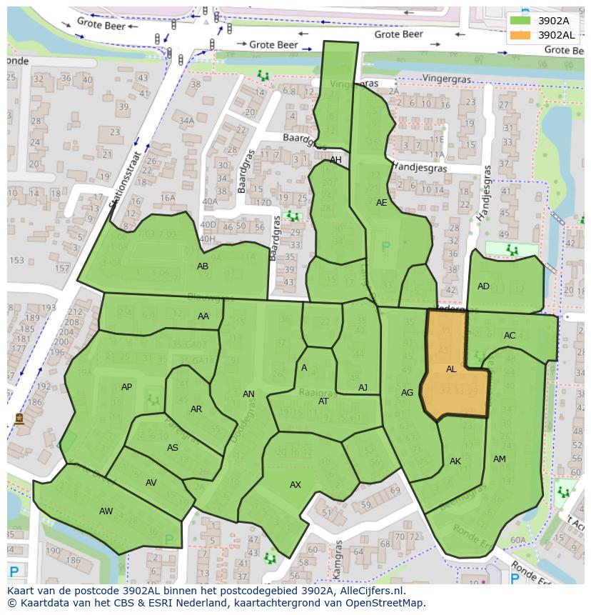Afbeelding van het postcodegebied 3902 AL op de kaart.
