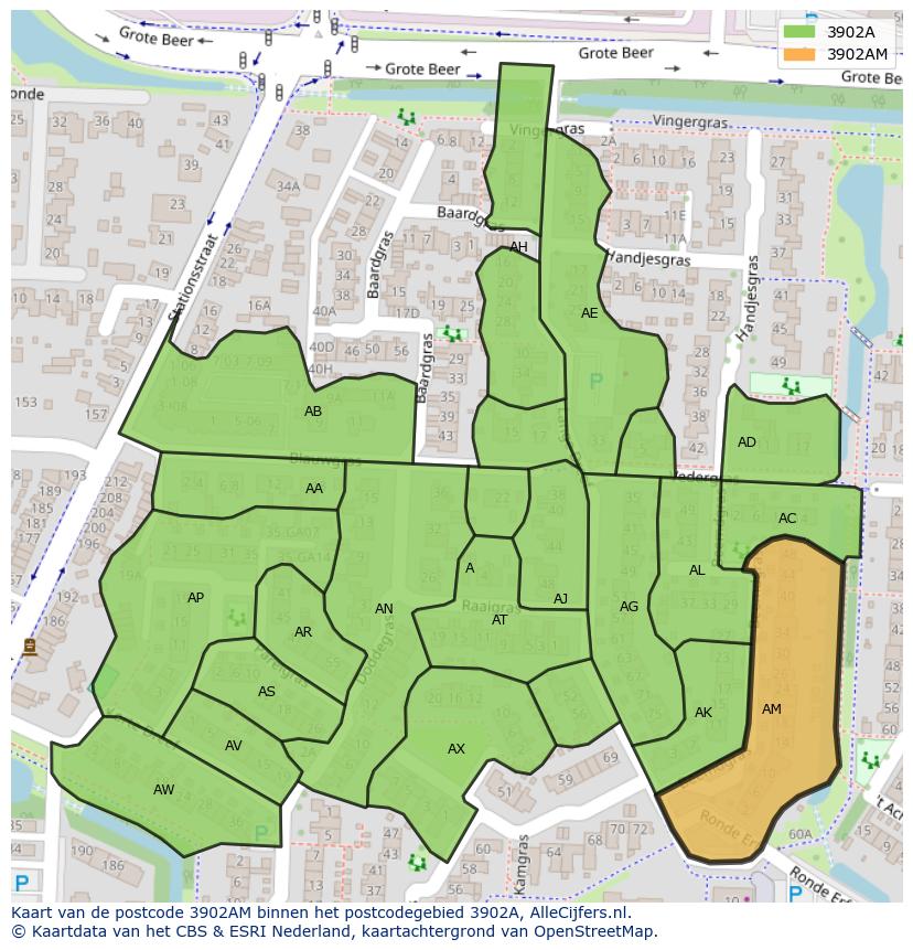 Afbeelding van het postcodegebied 3902 AM op de kaart.