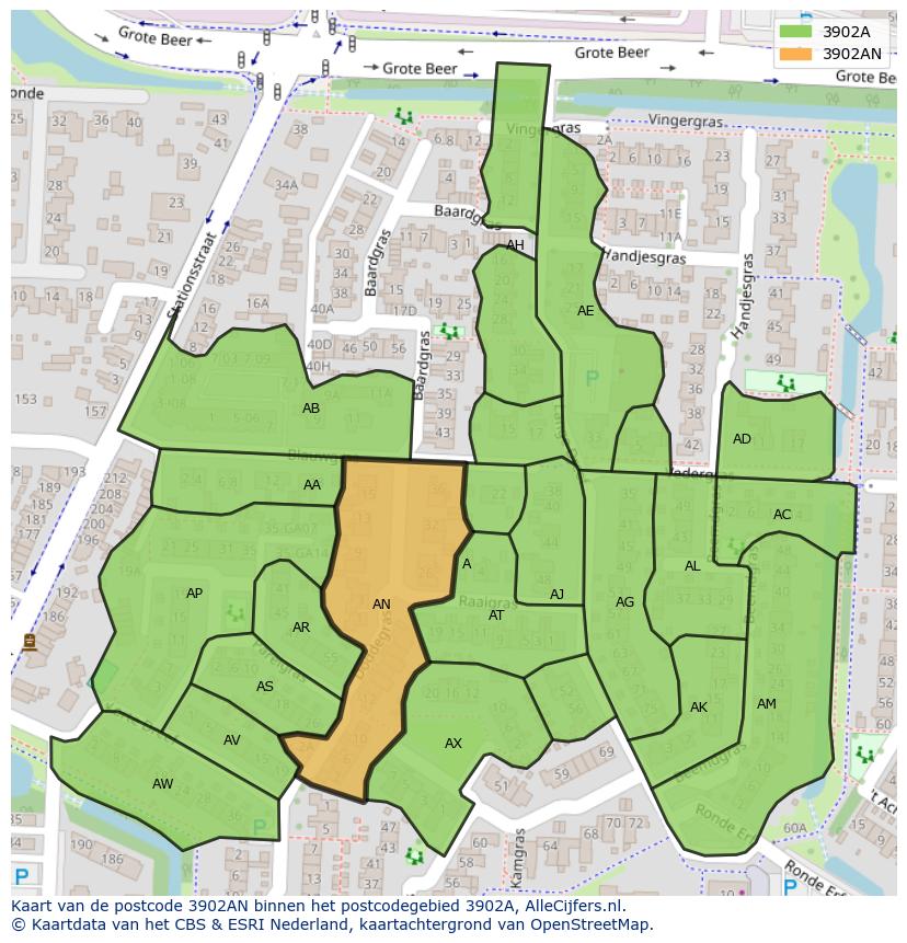 Afbeelding van het postcodegebied 3902 AN op de kaart.