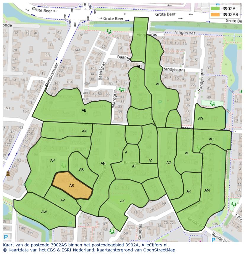 Afbeelding van het postcodegebied 3902 AS op de kaart.