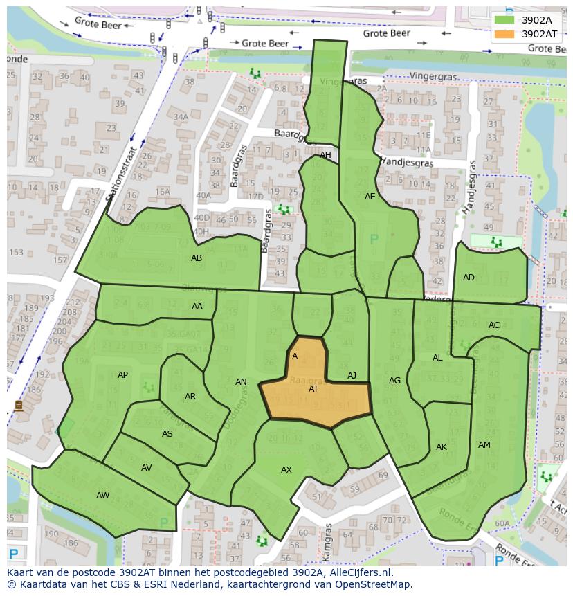 Afbeelding van het postcodegebied 3902 AT op de kaart.