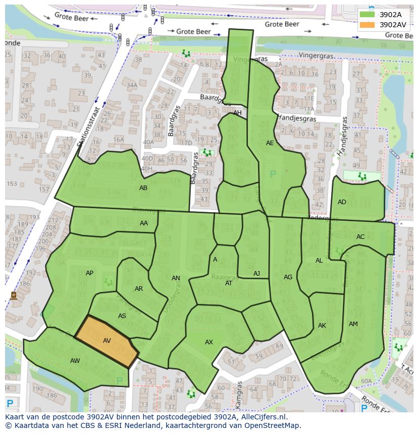 Afbeelding van het postcodegebied 3902 AV op de kaart.