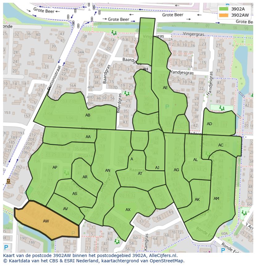 Afbeelding van het postcodegebied 3902 AW op de kaart.