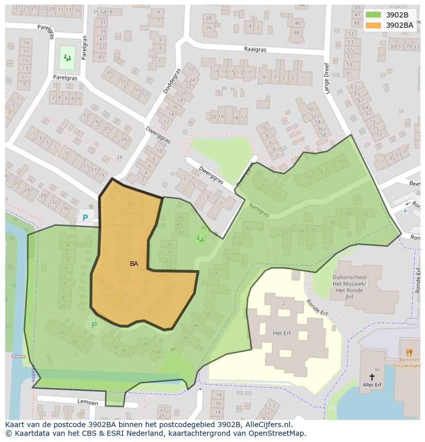 Afbeelding van het postcodegebied 3902 BA op de kaart.