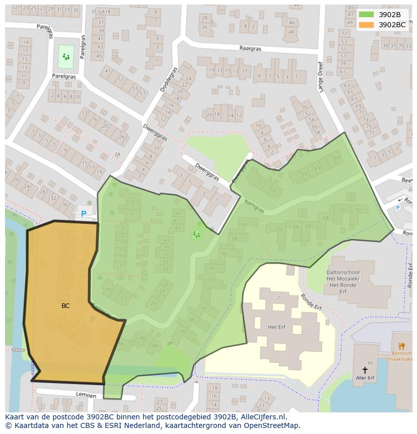 Afbeelding van het postcodegebied 3902 BC op de kaart.