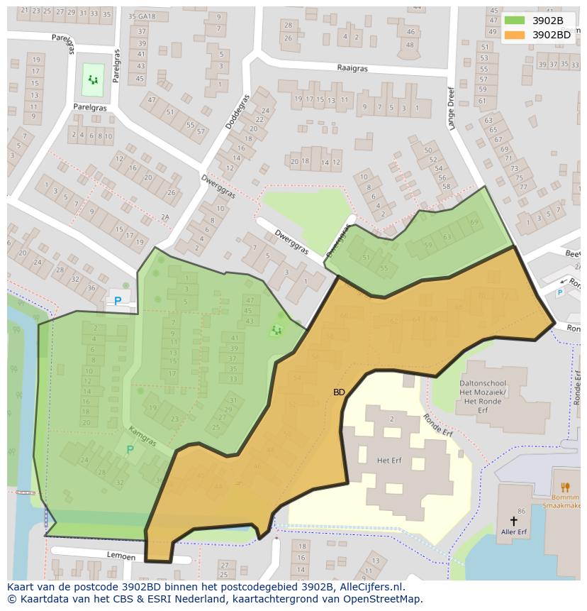 Afbeelding van het postcodegebied 3902 BD op de kaart.