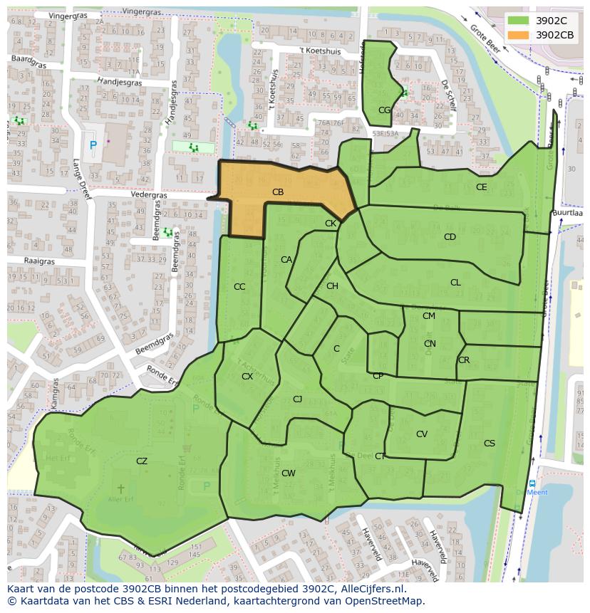 Afbeelding van het postcodegebied 3902 CB op de kaart.