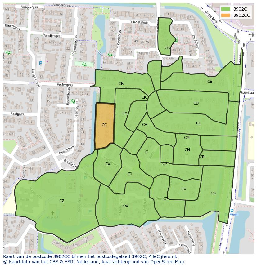 Afbeelding van het postcodegebied 3902 CC op de kaart.