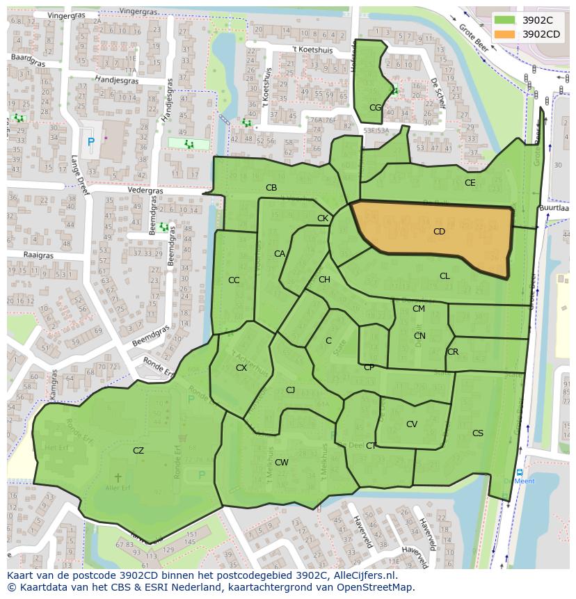 Afbeelding van het postcodegebied 3902 CD op de kaart.