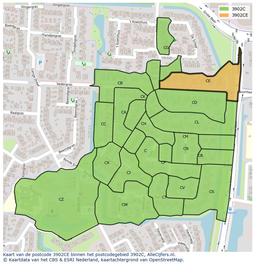 Afbeelding van het postcodegebied 3902 CE op de kaart.