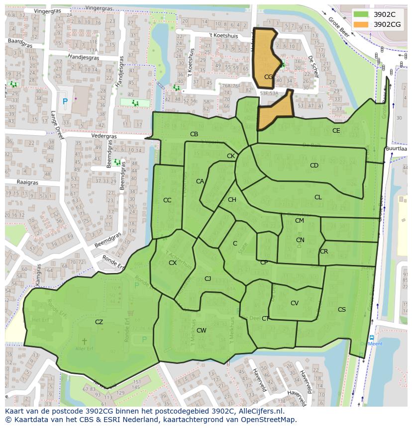 Afbeelding van het postcodegebied 3902 CG op de kaart.