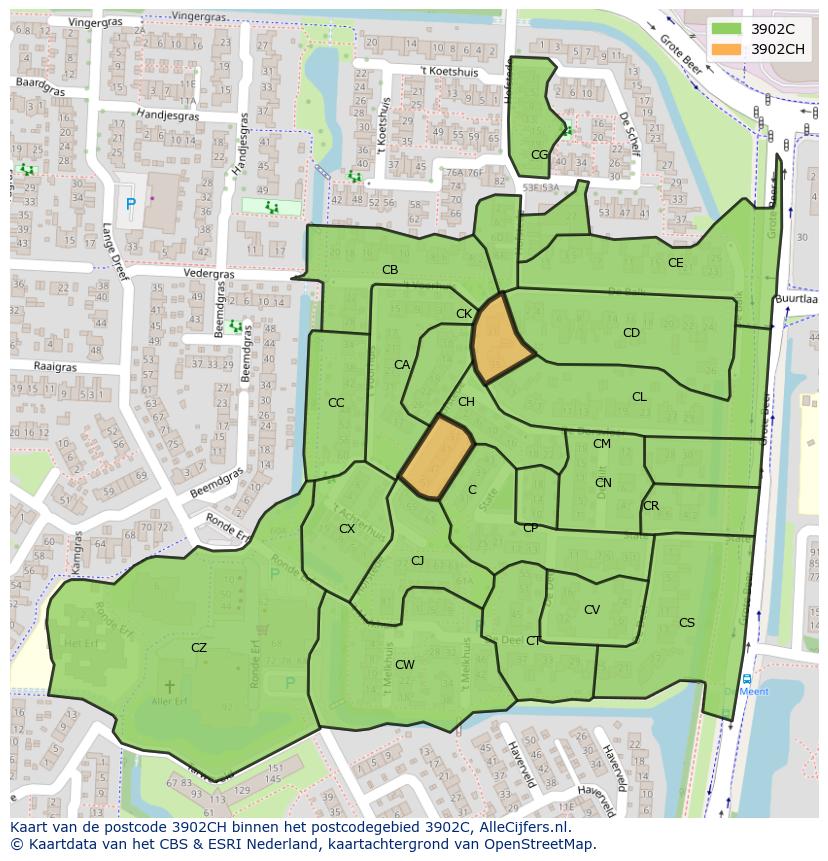 Afbeelding van het postcodegebied 3902 CH op de kaart.