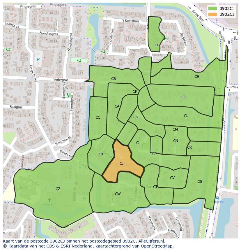 Afbeelding van het postcodegebied 3902 CJ op de kaart.