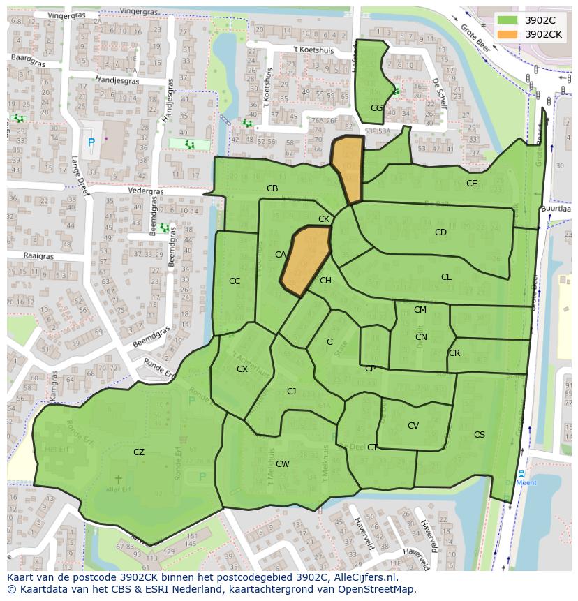 Afbeelding van het postcodegebied 3902 CK op de kaart.