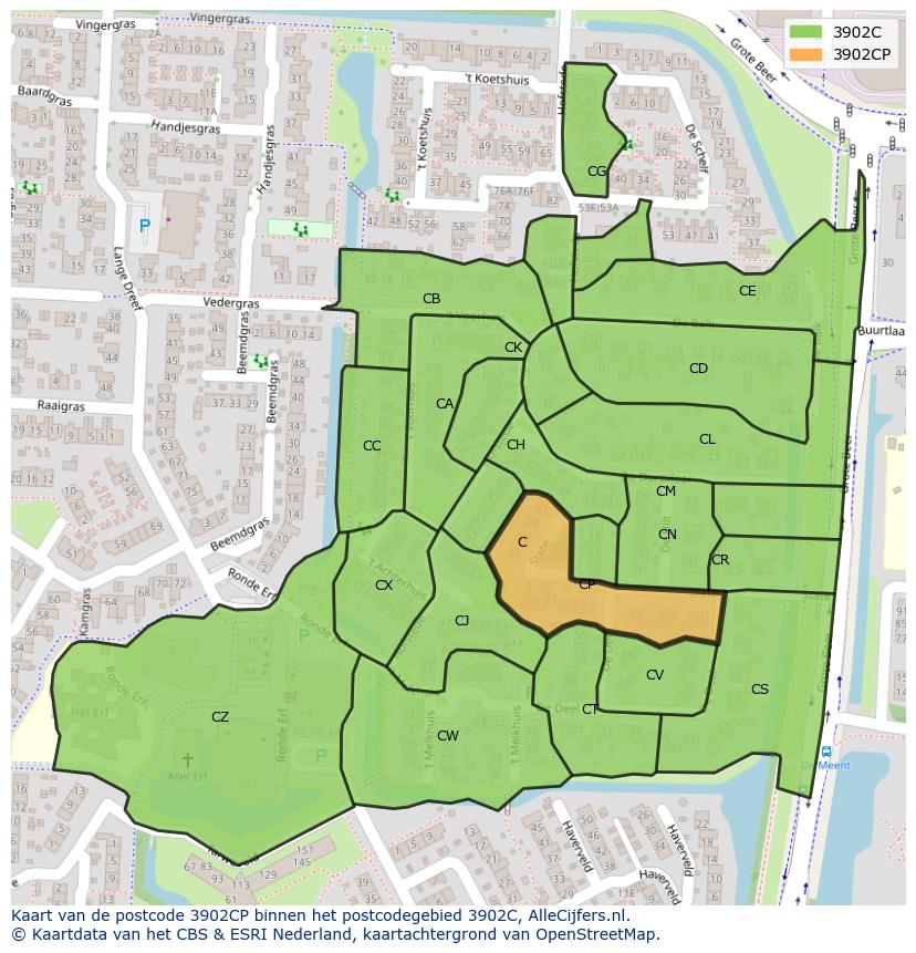 Afbeelding van het postcodegebied 3902 CP op de kaart.